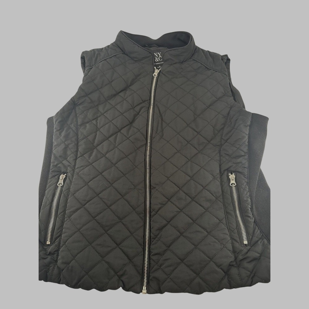 Black Puffer Vest Woman Size XL Full Zip Collared Quilted New York & Company